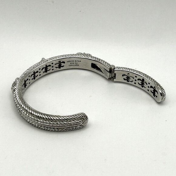 Judith Pipka 925 Sterling Silver CZ 3 Heart Hinged Rope Cuff Bracelet 6.75” - Picture 3 of 9
